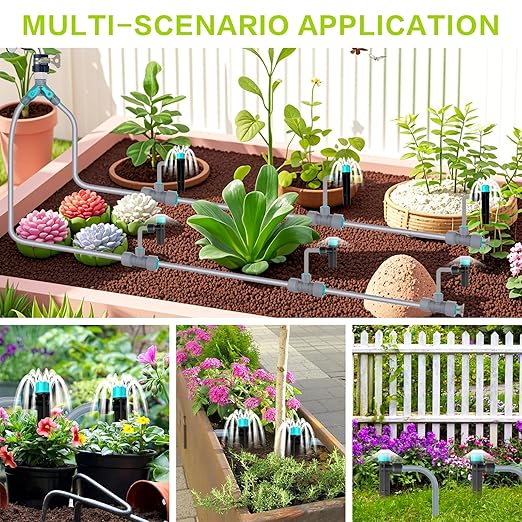 Drip Irrigation System 99FT, Complete Automatic Drip Irrigation Kit with Quick Connector, Garden Watering System for Potted Plants with 12mm 6mm Irrigation Tubing Adjustable Emitters for Garden