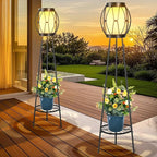 Outdoor Solar Lights with Plant Stands, Outdoor Floor Lamps for Yard Deck Patio Porch Walkway Driveway Garden Decor