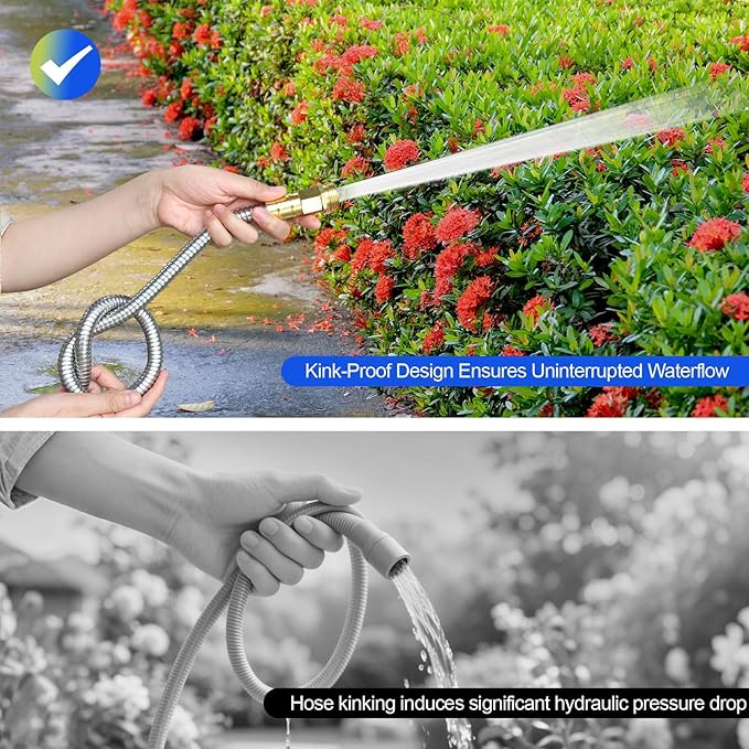 Short Metal Garden Hose 3 ft – 304 Stainless Steel Water Hose Leader, Flexible Hose Extension, Small Lightweight Hose Extender,No Kink Outdoor Hose (3 ft)