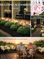 GIGALUMI Solar Garden Lights, 2 Pack LED Lily Garden Decor Carefree Solar Flowers Outdoor Waterproof, Yard Decorations Outdoor, Allergy-Free Light up Flowers for Yard Patio (1White,1Pink)