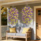 Artificial Hanging Flowers for Outdoors Spring Summer Decoration, 4PCS UV Resistant Silk Fake Hanging Plants for Patio Porch Front Yard Window Garden Indoor Decor(Purple&Yellow,4PCS)