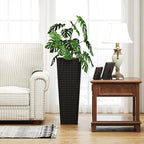Giantex Set of 2 Planters for Outdoor Plants, Tall Tapered Plants w/Inner Trays, Drainage Holes, Decorative PP Flowerpots 32" & 24" Tall for Porch, Patio, Garden, Backyard, Indoors & Outdoors (Black)