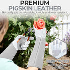 HANDLANDY Long Gardening Gloves for Men & Women, Thorn Proof Rose Pruning Gloves Leather Gauntlets Garden Glove Yard Work Glove (Silver Gray, Medium)