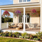 Homsunny Artificial Hanging Fake Flowers with Basket Plants for Outdoor Decoration, Faux Silk Flower UV Resistant Morning Glory for Home Porch Patio Garden Balcony Yard Look Real (Red)