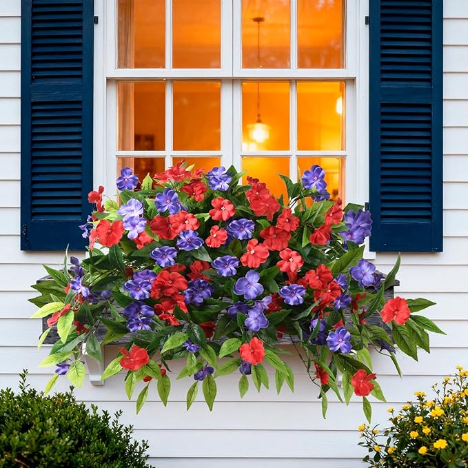 Hommyea Artificial Flowers for Outdoor, 2 Bundles UV Resistant Fake Plants Decoration Realistic Faux Silk Flowers No Fade Plastic Flowers for Outside Planters Home Porch Patio Yard Garden Decor
