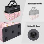 WORKPRO Garden Tool Bag Organizer, Heavy Duty Gardening Tote Bag, 10 Pockets with Adjustable Shoulder Strap, Standable Garden Home Tool Kits Organizer, Floral Pink (Tools are not Included)-Pink Ribbon