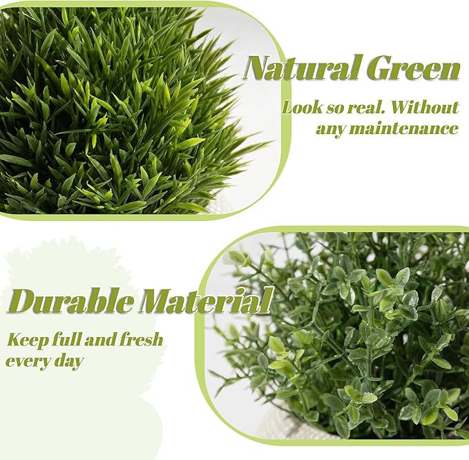 2 Pack Small Fake Plants in Cement Planter for Bathroom Decor, 6.1/5.7 Inch Artificial Plants Indoor, Small Faux Plants Indoor for Home Room Bedroom Farmhouse Kitchen Office Decor - Boxwood