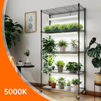 Bstrip Plant Shelf with Grow Light, 5-Tier Plant Stand with T8 24W Grow Light for Indoor Plants with Wheel, Grow Light Shelf with Timer for Indoor Plant, Seedling, Seed Starting, 29.5x13.8x59IN