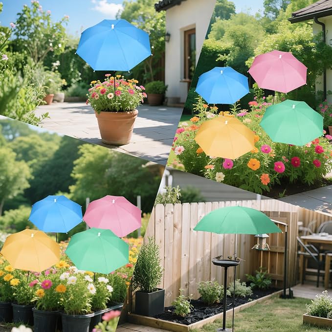 4 Pack Plant Umbrellas for Outdoor Plants with One Storage Bag, 23.6" Sun Shade Cover for Gardens/Patio/Succulents, Blocks 70% Sunlight, Prevents Leaf Burn Overheating