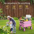ROSONG Collapsible Wagon Cart with Wheels Foldable - Folding Utility Heavy Duty Wagons Carts for Grocery Sports Garden Shopping Camping Wheelbarrows (Pink, 120L)