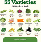 HOME GROWN 55 Vegetable Seeds Pack 28,000+ Non-GMO Heirloom Seeds for Planting Vegetables, Survival Seed Vault, Garden Kit for Spring Fall Winter, Gift for Gardeners