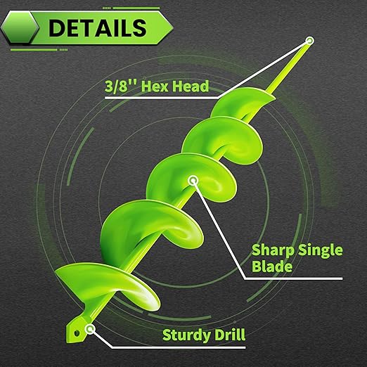 3"x24" Heavy Duty Auger Drill Bit for High-Torque Drill – One-Piece Carbon Steel Earth Auger for Deep Tree Planting, Fence Post Holes – Handles Hard Clay & Compacted Soil, Green