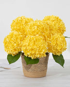 DuHouse 3Pcs Hydrangea Artificial Flowers,Latex Real Touch Hydrangeas with Long Stems & Leaves for Home Decor Party Floral Arrangements Wedding Bouquets Centerpieces(Yellow)