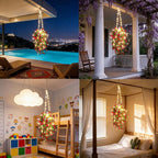 Comtelek Artificial Flowers for Outdoors Fake Hanging Plants with Lights, 4pcs Silk Flowers UV Resistant Realistic Hanging Planter Faux Flower for Outside Porch Patio Home Garden Yard Decor