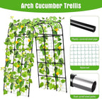 Garden Trellis Arch 7FT PP-Coated Stainless Steel Metal Extra Tall Cucumber Trellis Arch Garden Arch Trellis for Climbing Plants Outdoor Vegetable Trellis with Trellis Netting