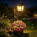 2 in 1 Outdoor Flower Pots for Real or Fake Flowers, Solar Lamp with Planter Base, 27” Wall Mount Decorative Light for Front Porch, Waterproof LED Light for Garden, Patio, Backyard