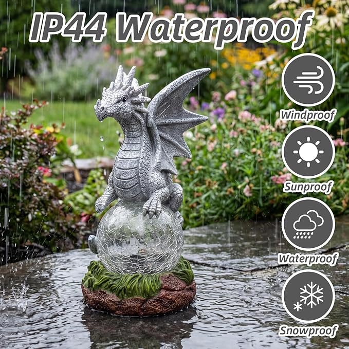 Rempry Solar Garden Dragon Statue Decor for Yard Lawn Patio Outdoor, Fantasy Dragon Lantern Birthday Housewarming Decoration Gifts for Women, Famliy, Friend