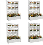 5' Tall Raised Garden Bed with Trellis, Self Watering Planter Box for Outdoor Climbing Plants Resin Garden Lattice for Vegetables, Flowers, Tomato & Vine with Drainage Holes (Ashen, 4 Pack)