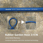 WiseFlow Garden Hose 150FT x 3/4", Heavy Duty Rubber Hose, Water Hose with Five Layered Braiding, Male Female Fittings, 1000PSI Burst, 300PSI Working (Blue)