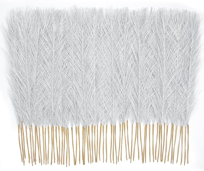 50PCS Pampas Grass Decor, 17" Silver Pampas Grass, Fluffy Small Pampas Grass for Vase Filler Home Wedding Wall Table Party Decoration