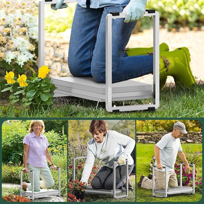 FLINTER Wider Garden Kneeler and Seat, Heavy Duty Thick Gardening Bench for Kneeling and Seat - Garden Kneelers for Seniors, Gardening Stools for Women, Grandparents, Gardeners, Gray