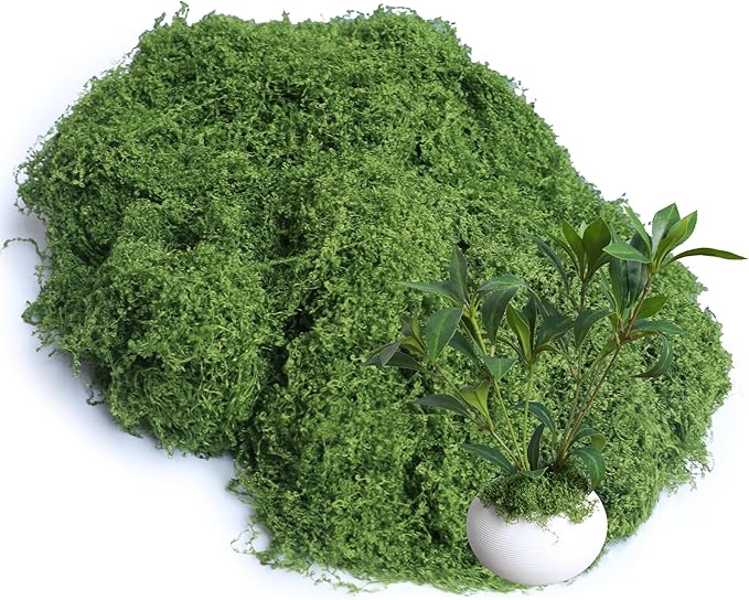 5.3oz Green Fake Moss Artificial Floral Moss Faux Plant for DIY Crafts Fairy Garden Pot Filler Vase Greenery Decorating Project Indoor Model Making Walls Glass Decor Forlaoers