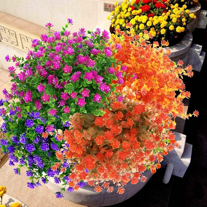 24 Bundles Artificial Fall Flowers No Fade Faux Autumn Plants, Fake Indoor Outdoor Greenery for Thanksgiving Christmas Wedding Party Home Garden Fireplace Décor (Tangerine)