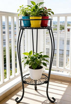 CASIMR 2-Pack Plant Stand, 2 Tier 26.8 inch Tall Metal Potted Holder Rack,Indoor Outdoor Multiple Flower Pot Shelf Rustproof Iron Garden Container for Garden Patio Living Room Corner Balcony, Black