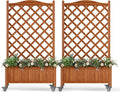 Upgraded 2-Pack 50" Tall Trellis Planter Box with Wheels, 49.8"H × 27.6"W × 13.0"D Solid Fir Wood Raised Garden Bed & Lattice Privacy Screen, Rolling Planter with Drainage for Patio/Garden