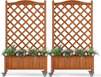 Upgraded 2-Pack 50" Tall Trellis Planter Box with Wheels, 49.8"H × 27.6"W × 13.0"D Solid Fir Wood Raised Garden Bed & Lattice Privacy Screen, Rolling Planter with Drainage for Patio/Garden