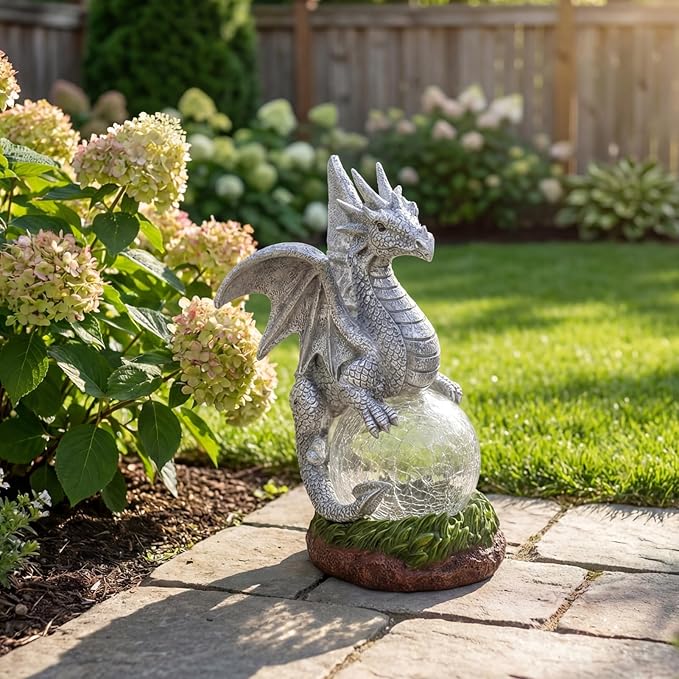Rempry Solar Garden Dragon Statue Decor for Yard Lawn Patio Outdoor, Fantasy Dragon Lantern Birthday Housewarming Decoration Gifts for Women, Famliy, Friend