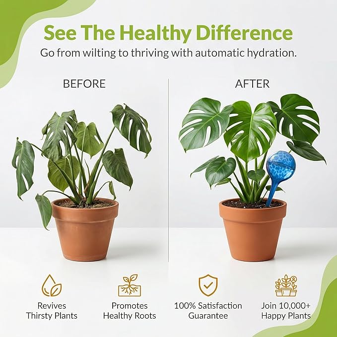 Automatic Plant Watering Globes Self Watering Planter Inserts (Set of 6) | Hands Free Multicolor Glass Bulbs | Planter Spikes to Support Indoor & Outdoor Plant Health (350ml)