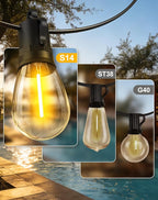 65ft-Solar-Powered-Lights-Outdoor-Waterproof-String Lights-Outside-Patio-Yard-Garden-Fence-Backyard-Deck-Porch-Balcony-Patios-Camping-Battery-Operated-LED-Fairy-Strip-Lighting-Hanging-Edison-Bulbs-S14