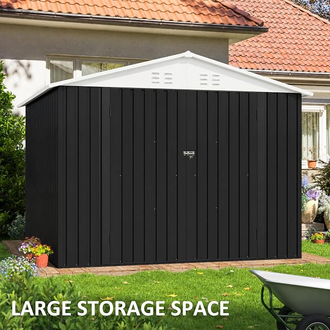 Polar Aurora Outdoor Storage Shed, Metal Garden Shed with Updated Frame Structure, Tool Sheds for Backyard Garden Patio Lawn (White, 6x8 FT)