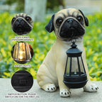 Garden Dog Statues Outdoor Decor, Solar Lights Outdoor Pug Figurines Solar Dog Ornaments for Patio, Lawn, Yard Art Decoration, Housewarming Garden Gifts for Mom