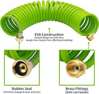AUTOMAN EVA Recoil Garden Hose 25ft - Includes 7 Pattern Spray Nozzle,Curly Water Hose 25 Foot,Watering Hose Coil,Retractable,Corrosion Resistant Garden Coil Hose.Green