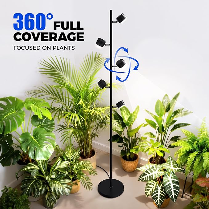 Barrina T1X5 Floor Grow Lights for Indoor Plants, 50W, 5000K, Full Spectrum, Adjustable 5 Heads, High PPFD, 6FT with Foot Switch, Vertical Plant Lights for Growing