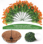 Artificial Flowers Hanging Plants in Basket, Artificial Hanging Flowers for Spring Outdoor Indoor Decor, UV Resistant Hanging Baskets with Fake Flowers for Spring Summer Patio Garden Porch Decor