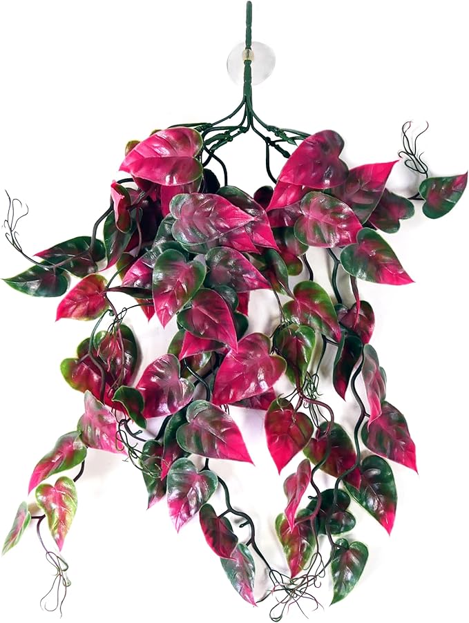 Penn-Plax Reptology Decorative Hanging Terrarium Plant Vines for Reptiles and Amphibians – 24” Length – Green & Red