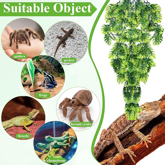 Suncalla Reptile Plants Terrarium Hanging Plants Vines Boston Climbing Terrarium Plant with Suction Cup for Bearded Dragons Lizards Crested Gecko Snake Crab Tank(Popular Series,Green)