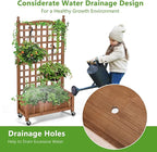 Giantex Set of 2 Mobile Plant Raised Bed, Wood Planter with Lattice Trellis and Wheels, Flower Box for Plant Climbing, Vertical Garden for Balcony Patio Yard, 25"x11"x 50"