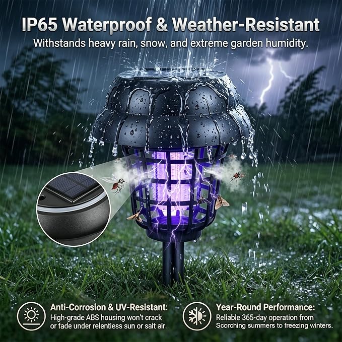 4 Pack Upgraded Solar Bug Zapper Outdoor Waterproof Mosquito Repellent Outdoor Patio Mosquito Trap & Killer for Moths, Gnats, Flies, Small Flying Insect, Fly Zapper Solar Powered for Garden,Backyard