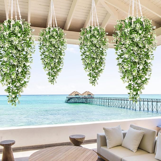 Waipfaru 8pcs Fake Hanging Plants, Artificial Hanging Flowers Faux Ivy Pothos Vines Greenery for Wall Home Bedroom Living Room Aesthetic Kitchen Office Aesthetic Kitchen Indoor Outdoor Decor