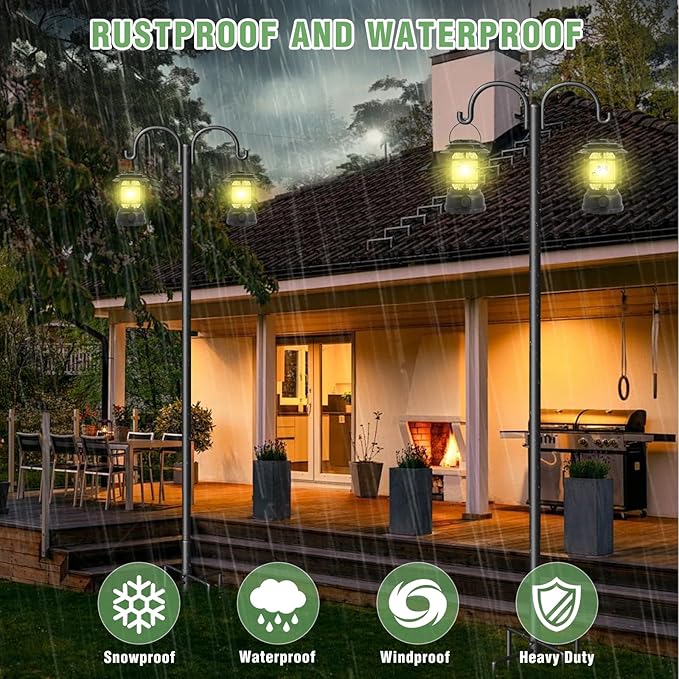 Double Shepherds Hooks for Outdoor, 60" Heavy Duty Bird Feeder Pole with 5-Prong Base - Rust-Proof, Adjustable Bird Feeder Hanger for Garden, Wedding Decor & Hanging Plants