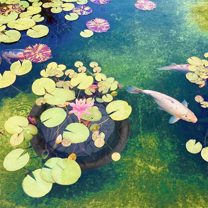 Floating Island Planter for Ponds,Fish Barrier Floating Island Plant Protector,Black Round Floating Plant Ring,Water Features Pond Decorations