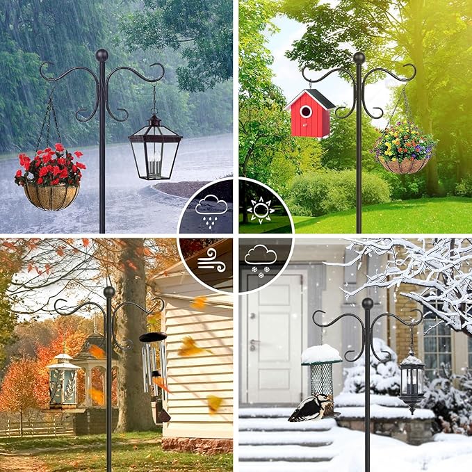 AOMGD 2 Pack 76 Inch Adjustable Double Shepherds Hooks for Outdoor Heavy Duty, Two Sided Garden Bird Feeder Pole for Hanging Plant Baskets, Solar Lights, Weddings Decor