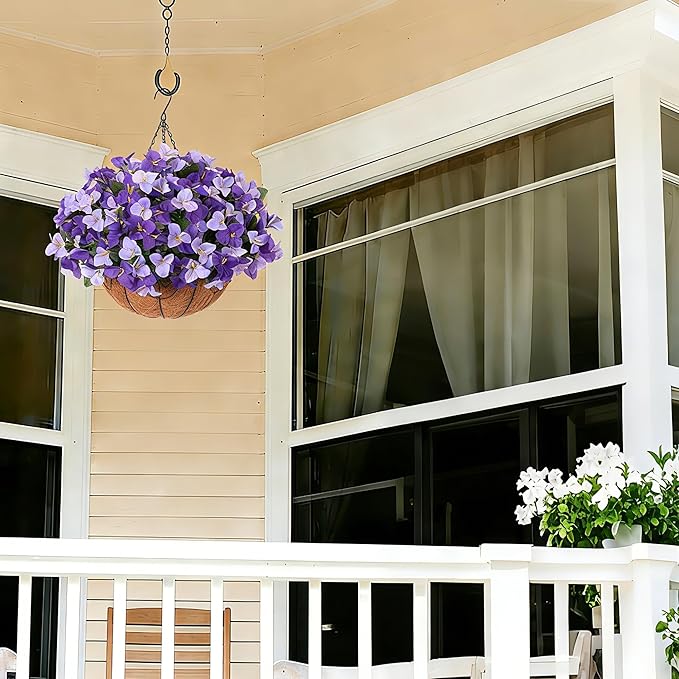 Artificial Hanging Flowers Plant with Basket for Outdoors, Silk Bougainvillea in Planters Faux Hanging Plants for Outdoor Look Real UV Resistant Flower for Outside Porch Patio Garden Home Decor, Mix