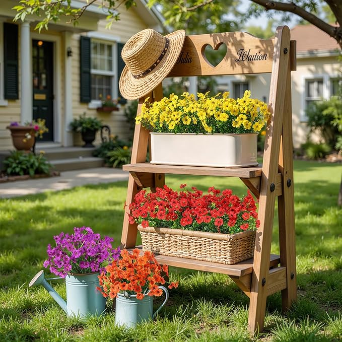 Alupssuc 24 Bundles Artificial Flowers for Outdoors Decoration, UV Resistant Silk Faux Floral Spring Summer Fake Plastic Plants Greenery for Outside Indoor Home Porch Window Box Decor, Mix 4 Colors