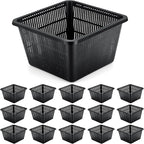 16 Pcs Aquatic Plant Baskets for Hydroponics Water Plant Pots Black Plastic Mesh Basket 9 x 9 x 5.2 Inch Square Pond Containers for Island Live Aquarium Botany Flowers