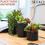 Fake Succulents Plants Artificial in Premium Ceramic Pots (3 Pack Assorted) Realistic Faux Succulents for Bathroom, Home & Office Decor